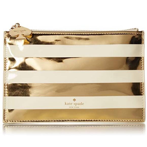 Kate Spade New York Gold & Cream Striped Clutch Wallet - Picture 1 of 16